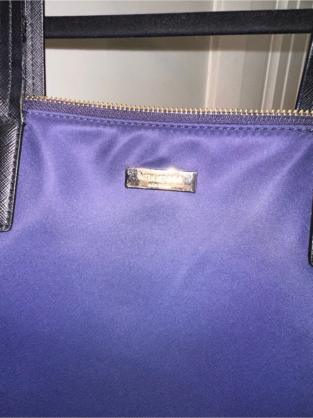 Kate Spade Navy Blue Canvas‎ Tote Bag Purse with Black Handles
